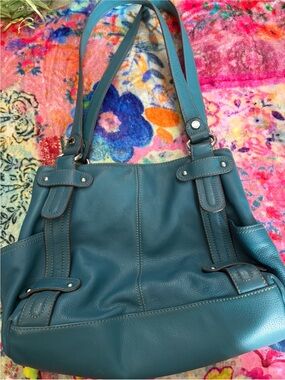 Tignanello Teal Pebble Leather Shoulder Bag